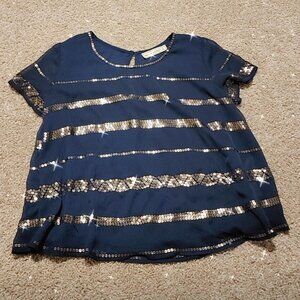Abercrombie & Fitch Navy Gold Sequin Mesh Blouse Women's Size Small